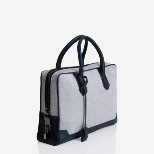 Slim Briefcase – Canvas & Taurillon Bleu Marine