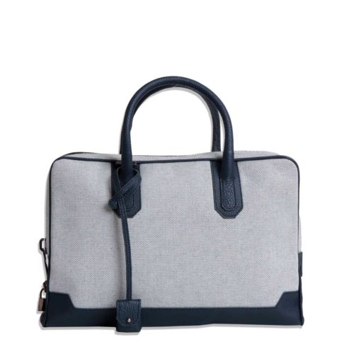 Slim Briefcase – Canvas & Taurillon Bleu Marine