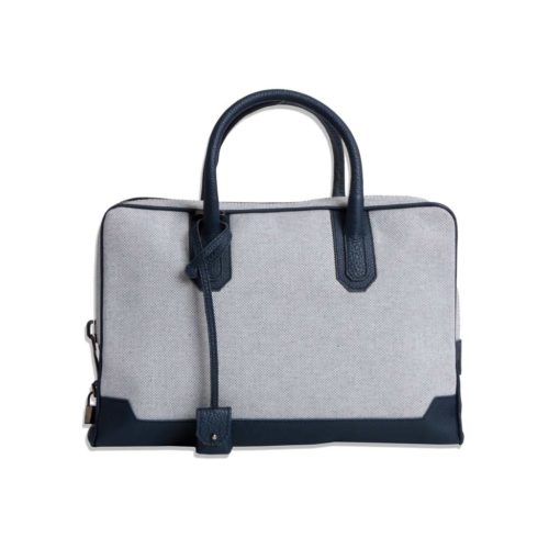 Slim Briefcase Canvas & Navy Blue Taurillon