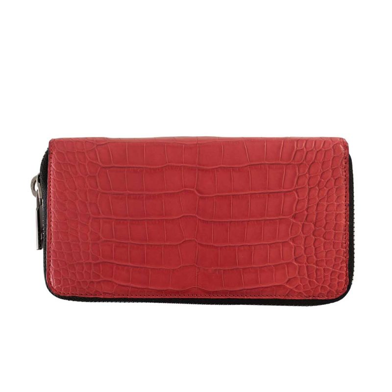 portefeuille long zippé alligator rouge