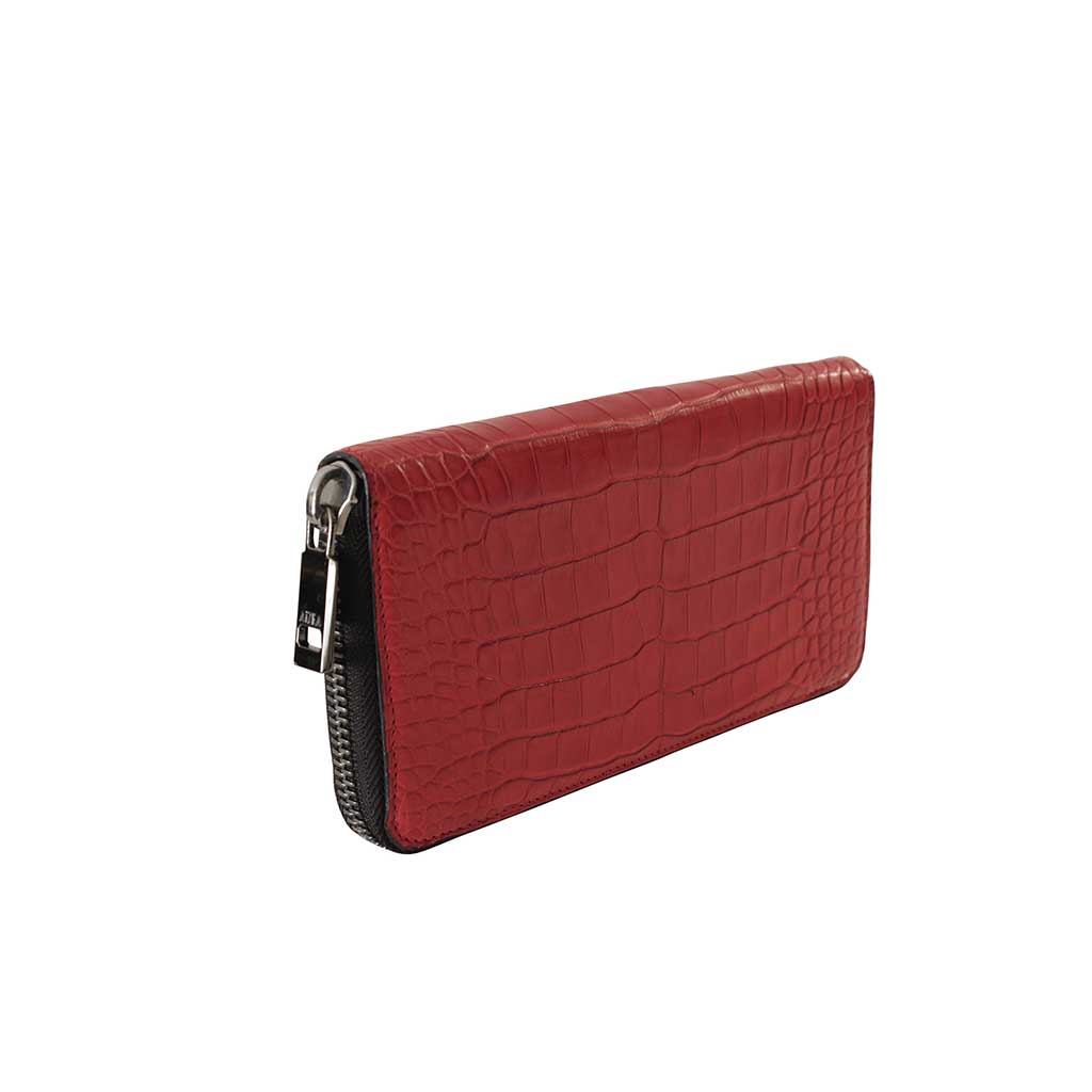 #1001---zippy-wallet-alligator-rouge portefeuille long zippé alligator rouge