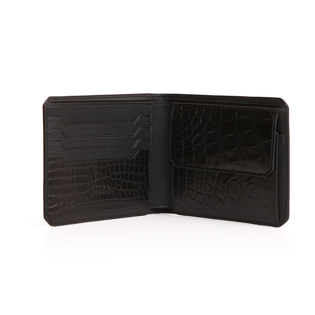 #1025-Wallet-4cc-monnaie-alligator-noir-2 Portefeuille 4cc et monnaie alligator noir