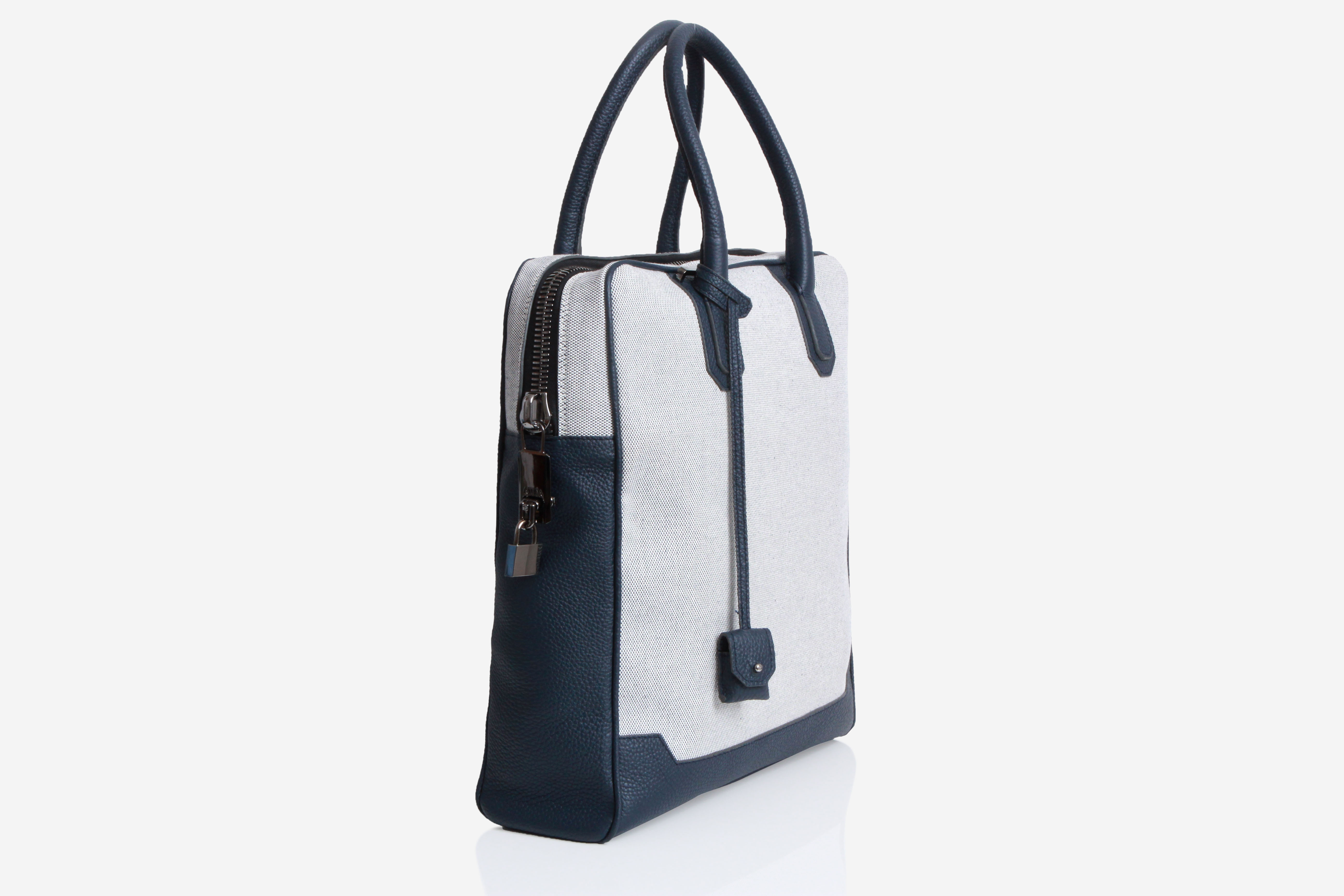 Sac Tote - Canvas & Taurillon Bleu Marine 2 Sac Tote - Canvas & Taurillon Bleu Marine
