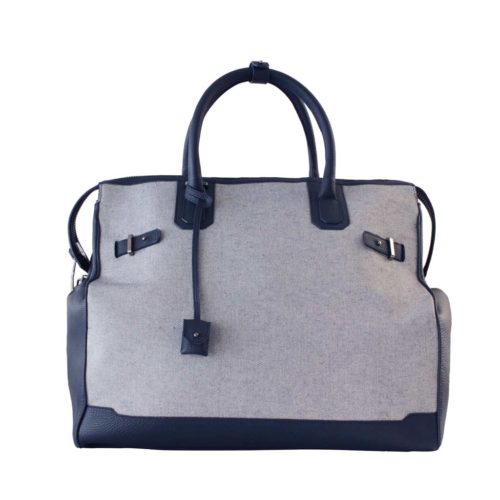 Travel Bag Bestia 48h in Canvas and Navy Blue Taurillon