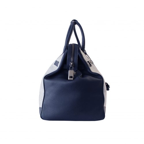 Travel Bag Bestia 48h in Canvas and Navy Blue Taurillon