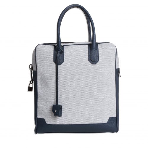 Tote Bag in Canvas & Navy Blue taurillon