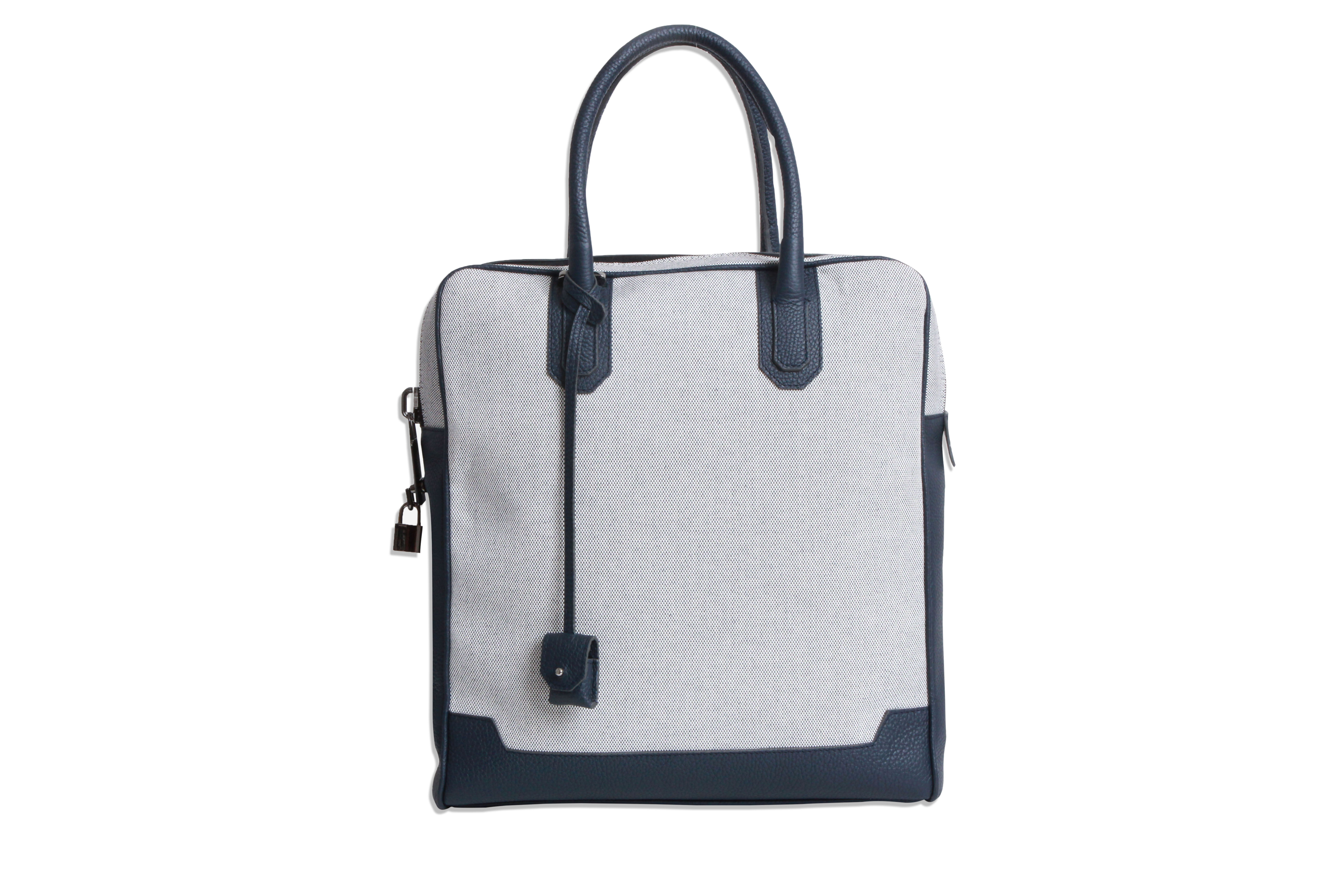 Sac Tote - Canvas & Taurillon Bleu Marine 1 Sac Tote - Canvas & Taurillon Bleu Marine